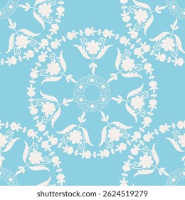 Beautiful pattern for textile fabrics. Beige and green color fabric.