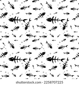 Beautiful pattern for textiles and packaging Fish skeleton in different sizes