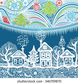 Beautiful pattern winter landscape happy new year merry christmas card vector illustration