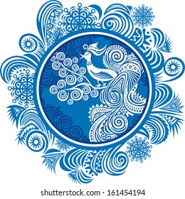 Beautiful pattern winter magic bird vector illustration