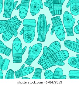 Beautiful pattern with winter mittens in blue colors. Bright and beautiful pattern. Beautiful design for congratulations and gifts.