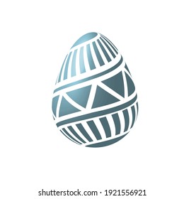 A beautiful patterned Easter volumetric egg. Vector festive 3d illustration. Easter egg with diagonal geomeric patterns. Design element on white background