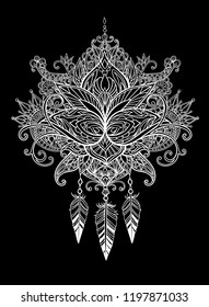 Beautiful patterned lotus with feathers in ethnic style