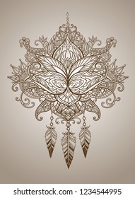 Beautiful patterned lotus in ornaments with feathers