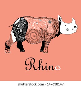 beautiful patterned rhinoceros on a red background