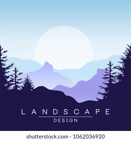 Beautiful peaceful mountains landscape at sunset, nature background for banner, flyer, poster and cover, vector ilustration