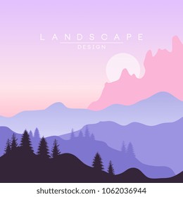 Beautiful peaceful natural landscape, mountainous terrain background for banner, flyer, poster and cover, vector ilustration