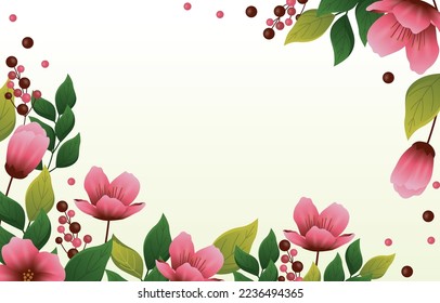 Beautiful Peach Blossom Flower Floral Leaves Blank Space Background