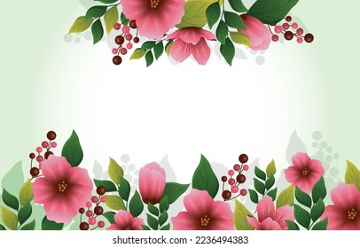 Beautiful Peach Blossom Flower Floral Leaves Blank Space Background