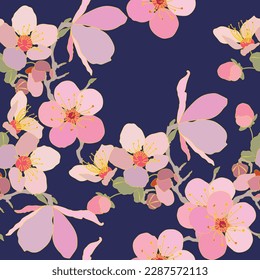 Beautiful peach blossom as seamless flower. Suit for fabric print,  illustration, wallpaper, like sakura style.