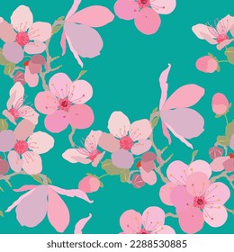 Beautiful peach blossom as seamless flower. Suit for fabric print,  illustration, wallpaper, like sakura style.