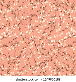 beautiful peach colored Willow Branches repeating pattern for textile, fabric and cheerful surface designs. pattern swatch available at eps.file