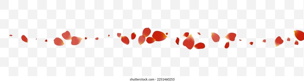 Beautiful Peach Japan Vector Transparent Panoramic Background. Japanese Cherry Wallpaper. Delicate Petal Falling Design. Pink Floral Spring Pattern.