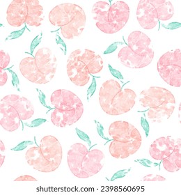 Beautiful peach seamless pattern vector. Pink and orange peach on white background. Watercolor and brushstroke wallpaper. Design for fabric, textile, dress, shirt, skirt, scarf, bedsheet, kid cloth.