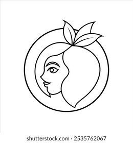 Hermoso logotipo inspirado en el melocotón diseñado para las marcas de cosmética y cuidado de la piel de las mujeres. Un ícono minimalista y elegante ideal para la belleza, el bienestar y el cuidado personal