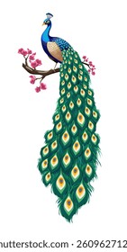 Beautiful Peacock Bird Illustration Vector, Cartoon Peacock Vector, Blue, feathers,  Beautiful peacock tail illustration