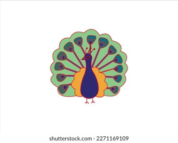Beautiful peacock. Cartoon bird with ornamental feathers, character of nature with decorative elegant plumage, vector illustration l isolated on white background.abstract and religion peacock logo des