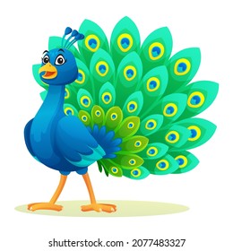 Beautiful peacock cartoon illustration isolated on white background