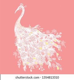 Beautiful peacock, cartoon outline, drawing, illustration