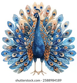 A beautiful peacock cartoon style watercolor