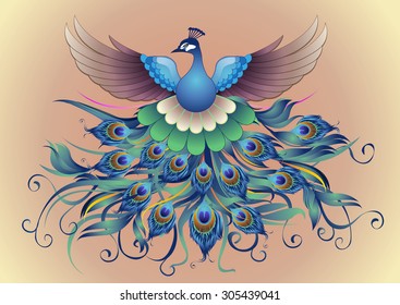 Beautiful Peacock in decorative style