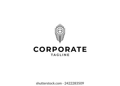 beautiful peacock feather icon line art vector logo design template
