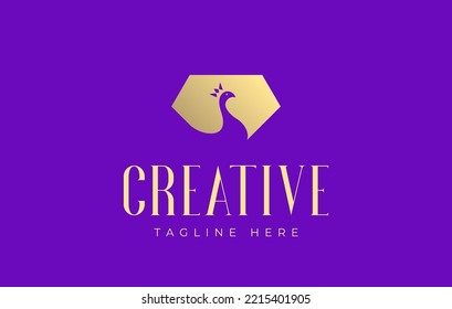 Beautiful Peacock Goose Head Elegance Diamond Logo Design Template