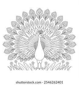 Beautiful peacock line art colouring page design