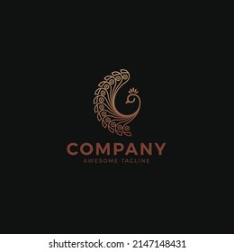 Beautiful Peacock Monoline Logo Template