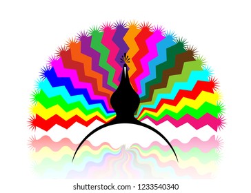 Beautiful peacock tail with multi-colored patterns, colorful logo concept  icon stylized, vector isolated or white background 