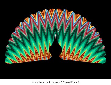Beautiful peacock tail with multi-colored patterns, colorful logo concept  icon stylized, vector isolated or black background 
