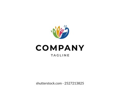Estilo colorido plano hermoso del diseño del logotipo del Vector del pavo real