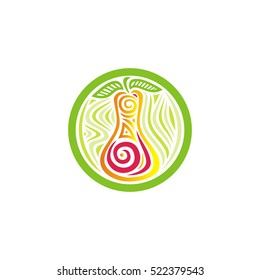 Beautiful pear. Round decorative element. Vector illustration.