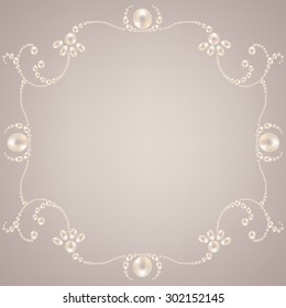 Beautiful pearl frame on gray background 
