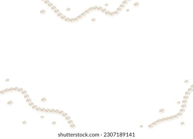 Beautiful pearl necklace. Jewel. Bead decoration. Vector illustration. White background. Border.