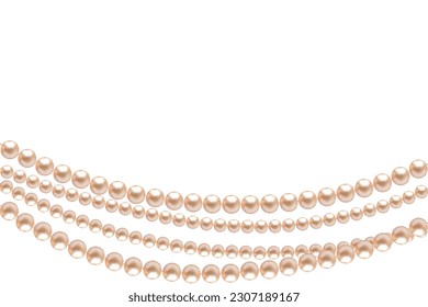 Beautiful pearl necklace. Jewel. Bead decoration. Vector illustration. White background. Border.