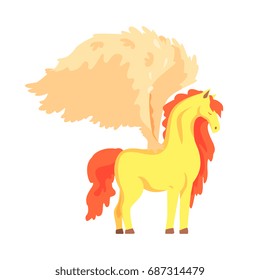 Beautiful pegasus winged horse, mythical and fantastic animal vector Illustration