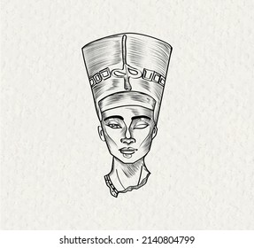 a beautiful pencil-style sketch of Nefertiti	