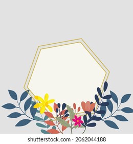 beautiful pentagon frame with flower leaves