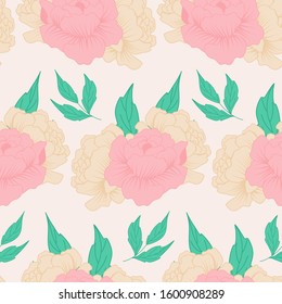 beautiful peonies composition in a seamless pattern design, perfect to use on the web or in print, for surface design