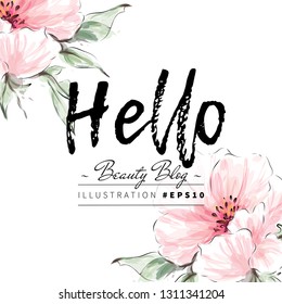 Beautiful peonies corner frame for greeting card background design. Hand drawn garden rose flowers watercolor sketch illustration.