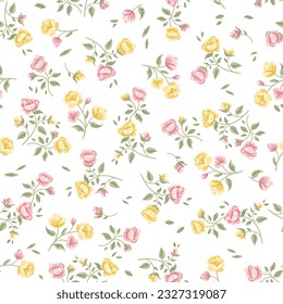 Beautiful peonies flowers seamless pattern for girl, mix pink and yellow color. Vector illustration