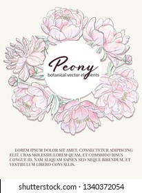 Beautiful peonies illustration. Watercolor peony flowers decoration. Beautiful bouquet Spring greeting card or wedding invitation. Romantic design for natural cosmetics, perfume, women products