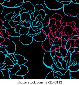 Beautiful peonies with smooth lines - vector stock