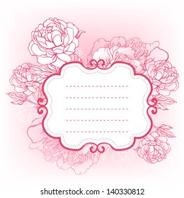 Beautiful peony bouquet design on beige background. Hand drawn vector illustration.