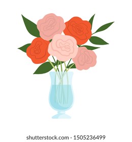 Beautiful Peony Flowers in Vase, Bouquet of Blooming Flowers for Interior Decoration Vector Illustration