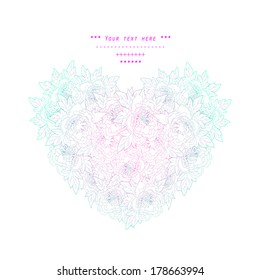 Beautiful peony heart. Hand drawn vector illustration.
