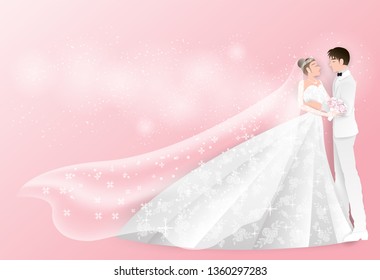 beautiful perfect elegant wedding love couples on pink background.vector.