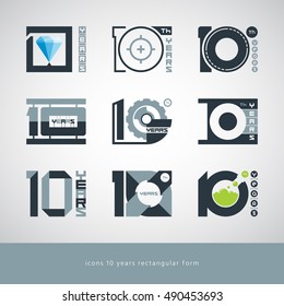Beautiful perfect quality collection of icons with number "ten" in technological high-tech style logo template. Modern symbol for company identity, advertising, poster, leaflet, banner, web and flyer.