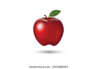 A beautiful, perfect red apple. This apple has a single green leaf on the top of the fruit. The edge of the fruit looks smooth and round in shape. The curve of the fruit looks beautiful and balanced.